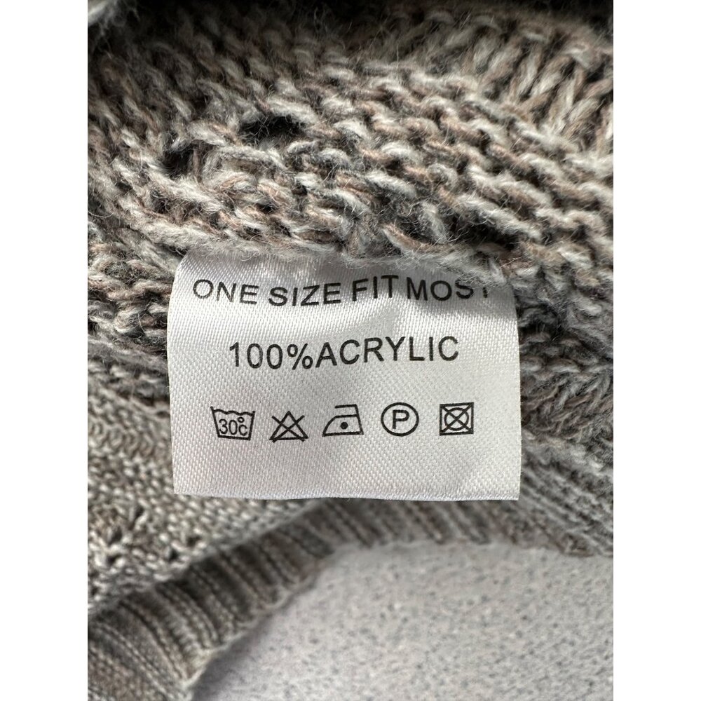 American Boutique OS Knitted Poncho Sweater Gray Ruffle Boxy Stretchy - Picture 7 of 10